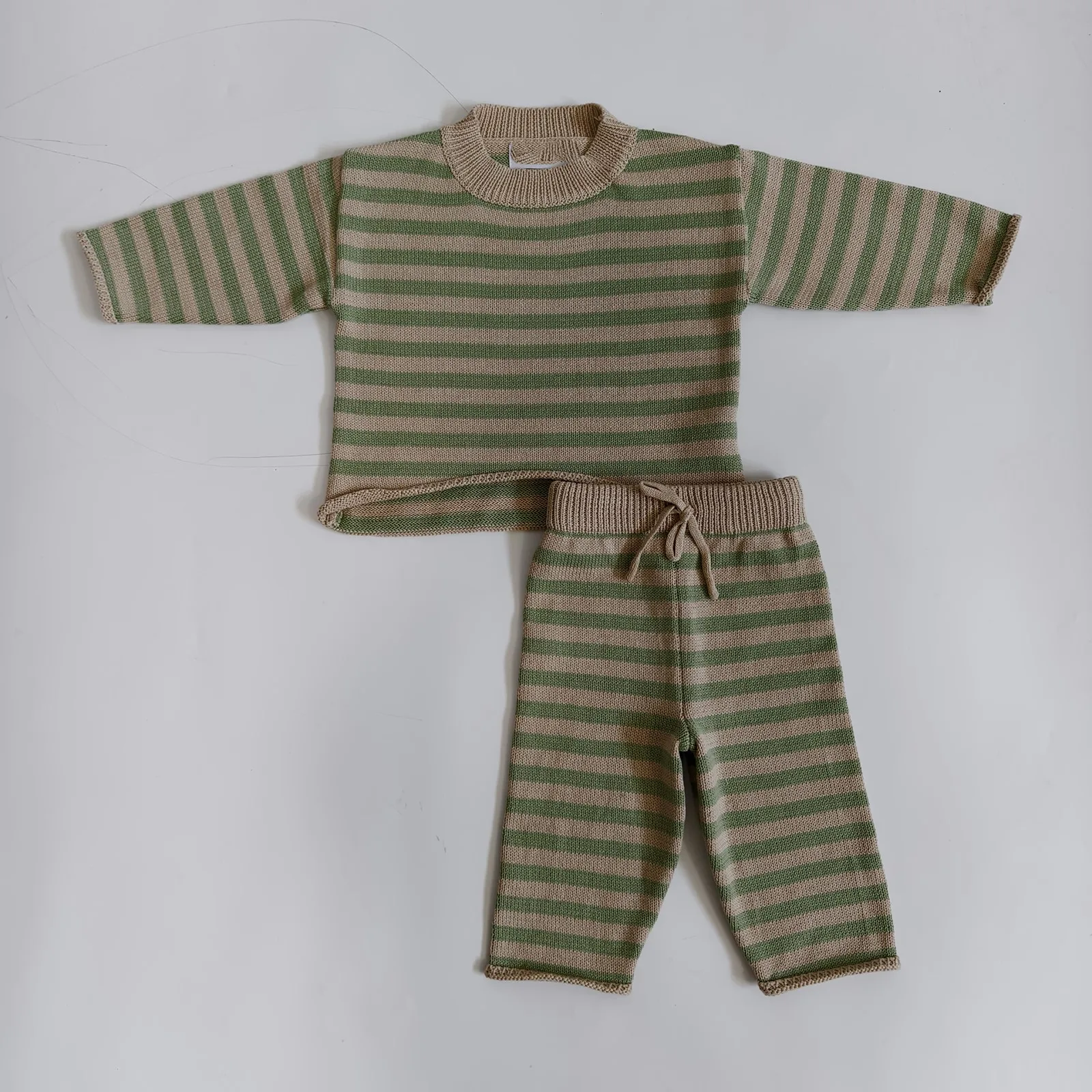 Fashion 100% Cotton Baby Sweater Stripe Set Winter Long Sleeve Oversize Kids Knit Set Baby Clothing