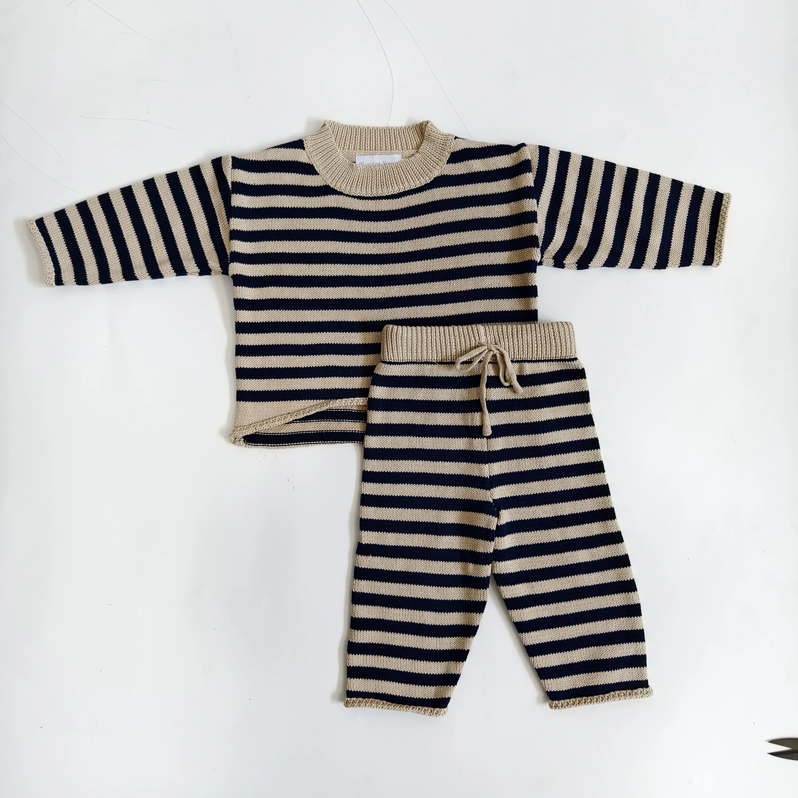 Fashion 100% Cotton Baby Sweater Stripe Set Winter Long Sleeve Oversize Kids Knit Set Baby Clothing - Image 2