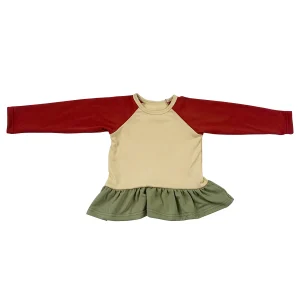 Custom Christmas Color French Terry Ruffle Hem Sweatshirt Color Block Tops Tshirt