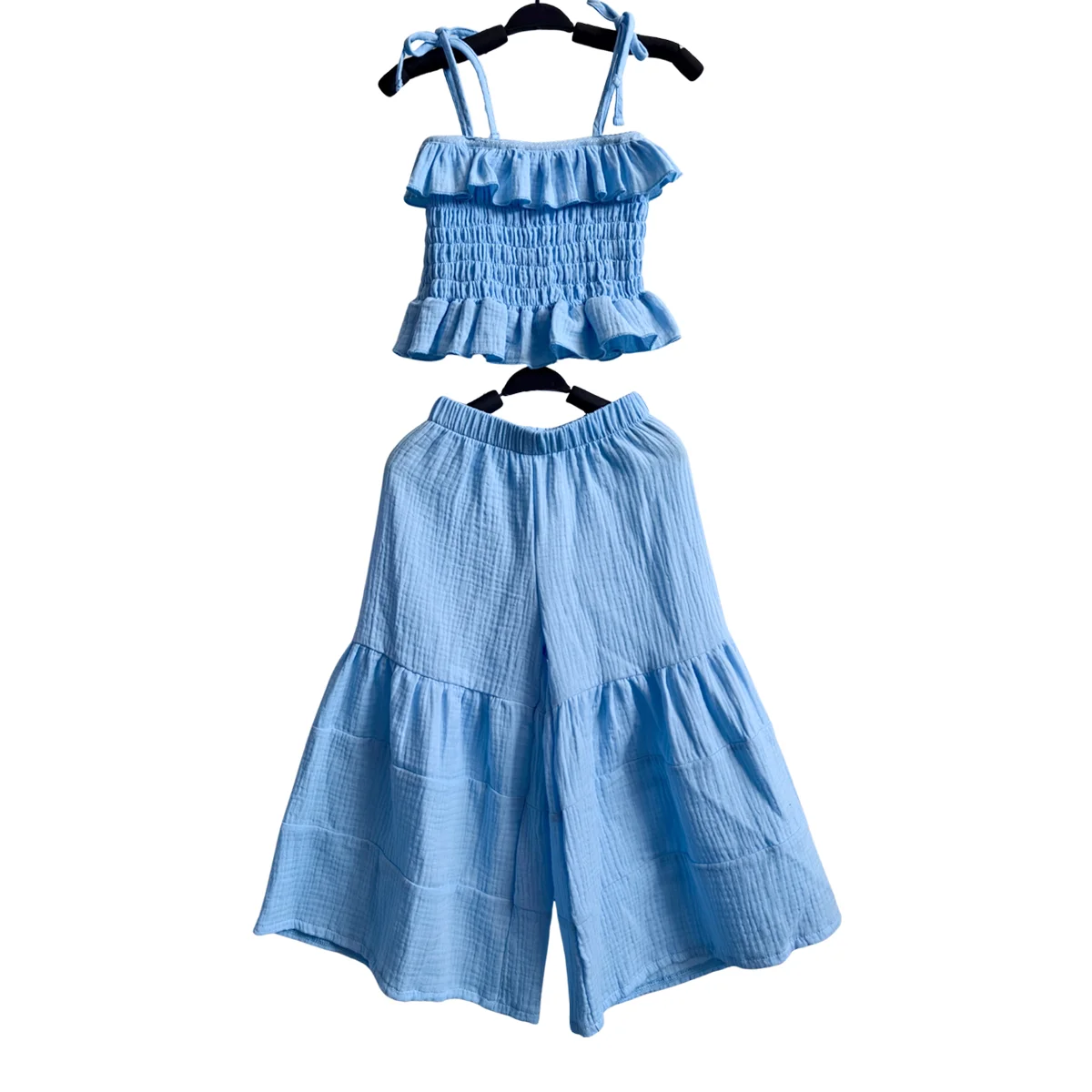 Girl's Outfit Two-Piece Kids Clothes Set Girls' Jenner Crepe Set Summer Suit Clothing of Suspenders and Flared Pants Set - Image 6