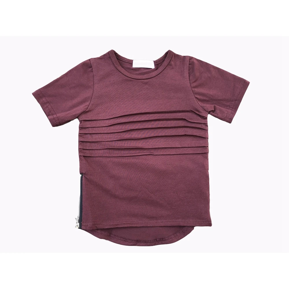 New Arrival Custom Design Unisex Tshirt O-Neck Collar Two Sides Zips Scoop Hem Long Line Tee Plain Dyed Cotton Baby Tshirt - Image 3