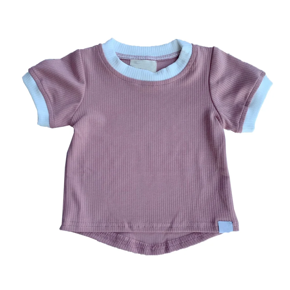 Summer Unisex Rib Cotton Short Sleeve Shirt Solid Ringer Tee with Contrast Trim Casual Top - Image 3