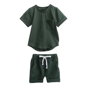 Factory Custom Summer Toddler Boys Girls Cotton Short Sleeve Top+Shorts Set Baby Outfits Sets