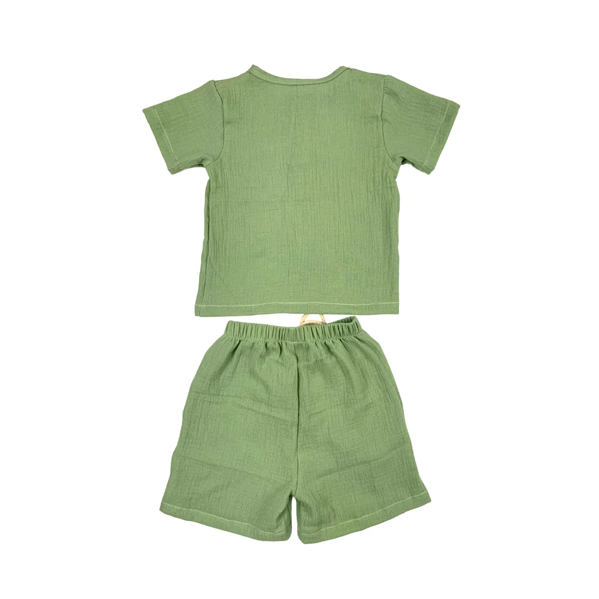 Custom crepe solid color kids summer short-sleeved suit button short-sleeved T-shirt shorts two-piece suit - Image 6