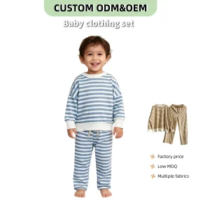 OEM Baby Clothing Toddler Baby Boy Clothes Striped Outfits Fashion Fall Winter Sweatshirt Sweat Pant Kids Tops Shirt Pant Sets