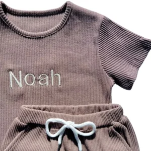Summer Personalised Child Ribbed Sets Gender Neutral  Baby Clothing Set