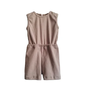 Toddler Girl Cotton Playsuit Summer Ivory Knit Sleeveless Open Back Jumpsuit Baby Ribbed Romper Suit