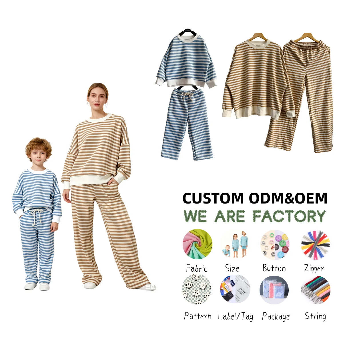 Mommy and Me Matching Stripe French Terry Long Sleeve Casual Oversize Set Kids Clothing Set