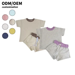 Cozy 2-Piece Cotton Kids Clothing Set Solid Cotton Shirt Top Shorts Printed Loungewear for 2T Baby Girls for Summer Casual
