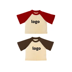Basic Custom Graphic Raglan Sleeve Baby Kids Short  Knitted Cotton Oversize Tee Casual Shirt Baby Clothing
