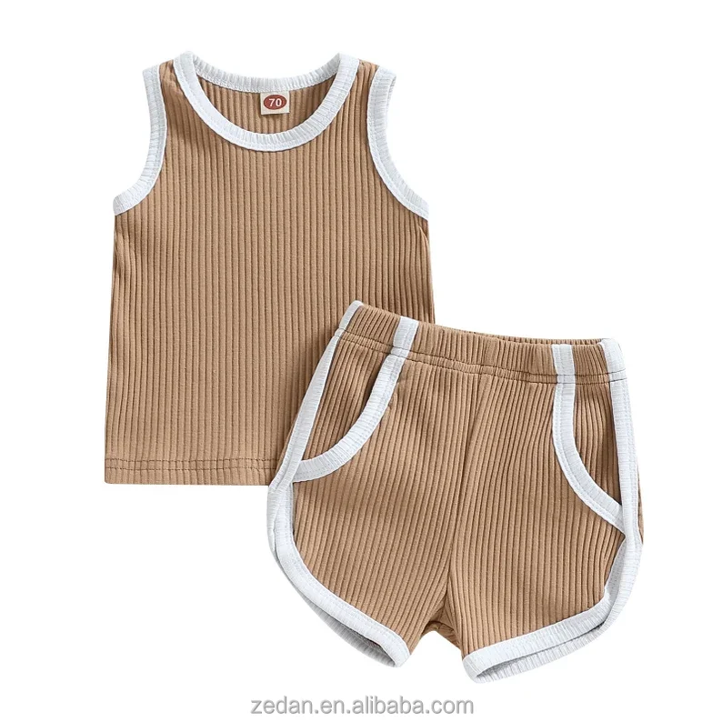 Custom Rib Neutral Kids Sleeveless Tank Top T-shirt & Shorts Baby Clothing Sets for Summer - Image 3