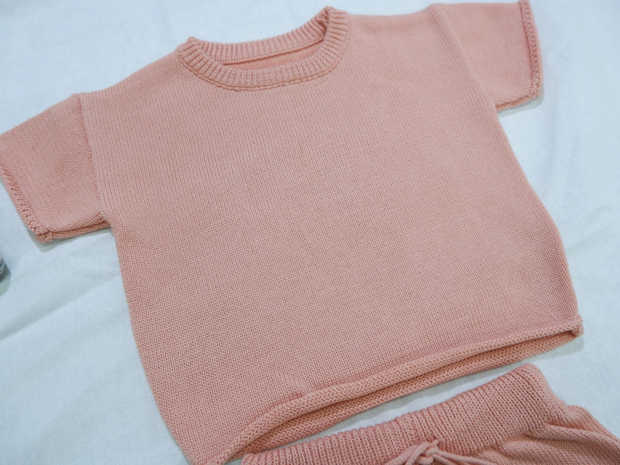 Cotton Knit Two Piece Set Custom Short Sleeve Sweater and Shorts Set Colorful Summer Roll Hem Shorts - Image 3