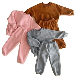 Custom Long Sleeve Pullover Match Pants Winter Fall Autumn Warm Baby Set French Terry Baby Outfit Kids Suit