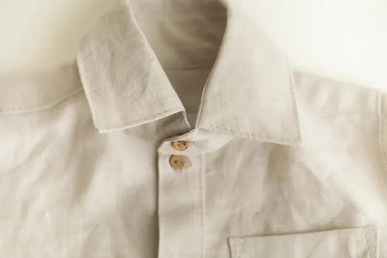 Custom Baby Boys Tee Shirt Linen Cotton Solid Color Short Sleeves Button up T-shirt for Boys Infant Clothes - Image 3