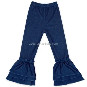 Yiwu Hot Stretch Baby Ruffle Pants Dark Blue Legging Kids Denim Jeans Girls Legging Jeans