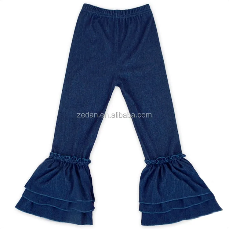 Yiwu Hot Stretch Baby Ruffle Pants Dark Blue Legging Kids Denim Jeans Girls Legging Jeans