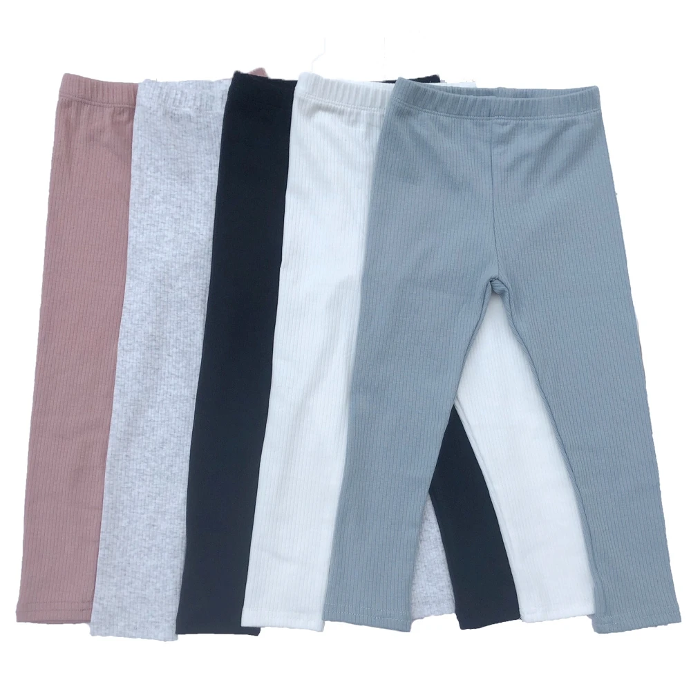 Spring Autumn Toddler Boy Girl Fashion Leggings Ribbing Cotton Solid Color Trousers Children's Pants
