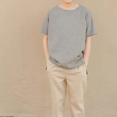 Custom Cotton Raw Edge Baby Toddler Short Sleeve Basic Clothes Shirt Tee - Image 5