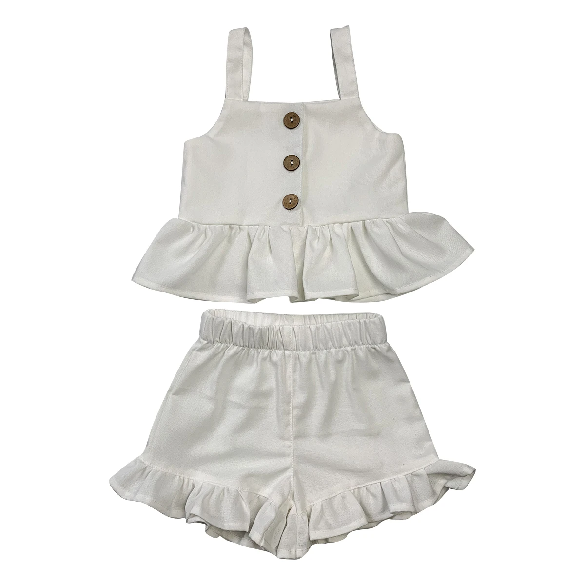 Wholesale Linen Cotton Sleeveless Elegance Baby Clothing Sets with Button for Summer - Image 2