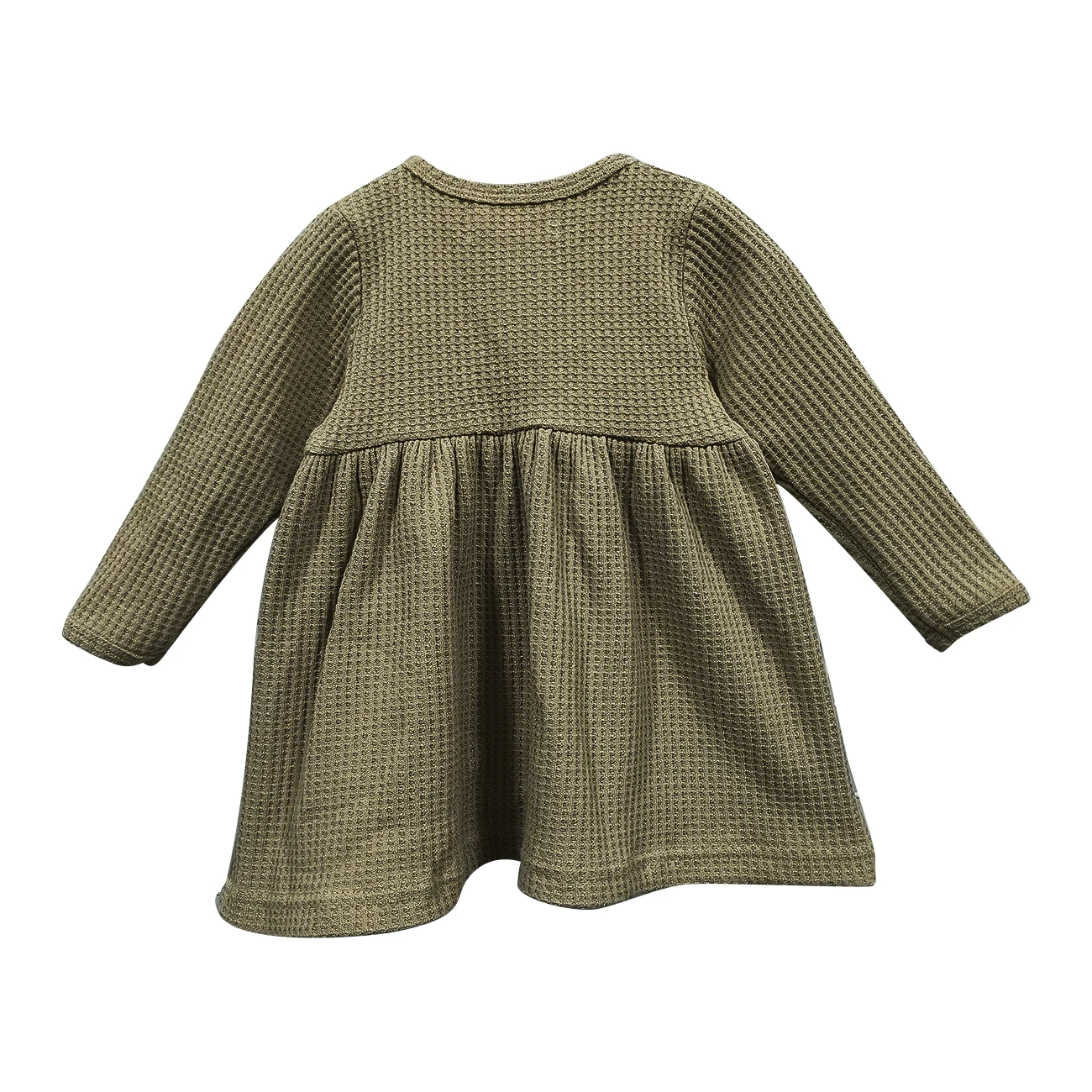 New Design Waffle Cotton Long Sleeves Fashion Girl Dresses with Large Hemline for Autumn - Image 3