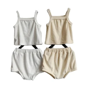 Factory Custom Summer Baby Kids Terry Towel Clothes Set Sleeveless Top with Shorts tank Suit