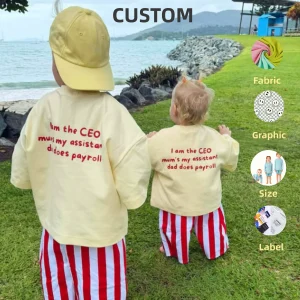 Oversize Basic Drop Shoulder  Knitted Cotton Summer Tee Custom Graphic Casual Shirt Baby Summer Clothes