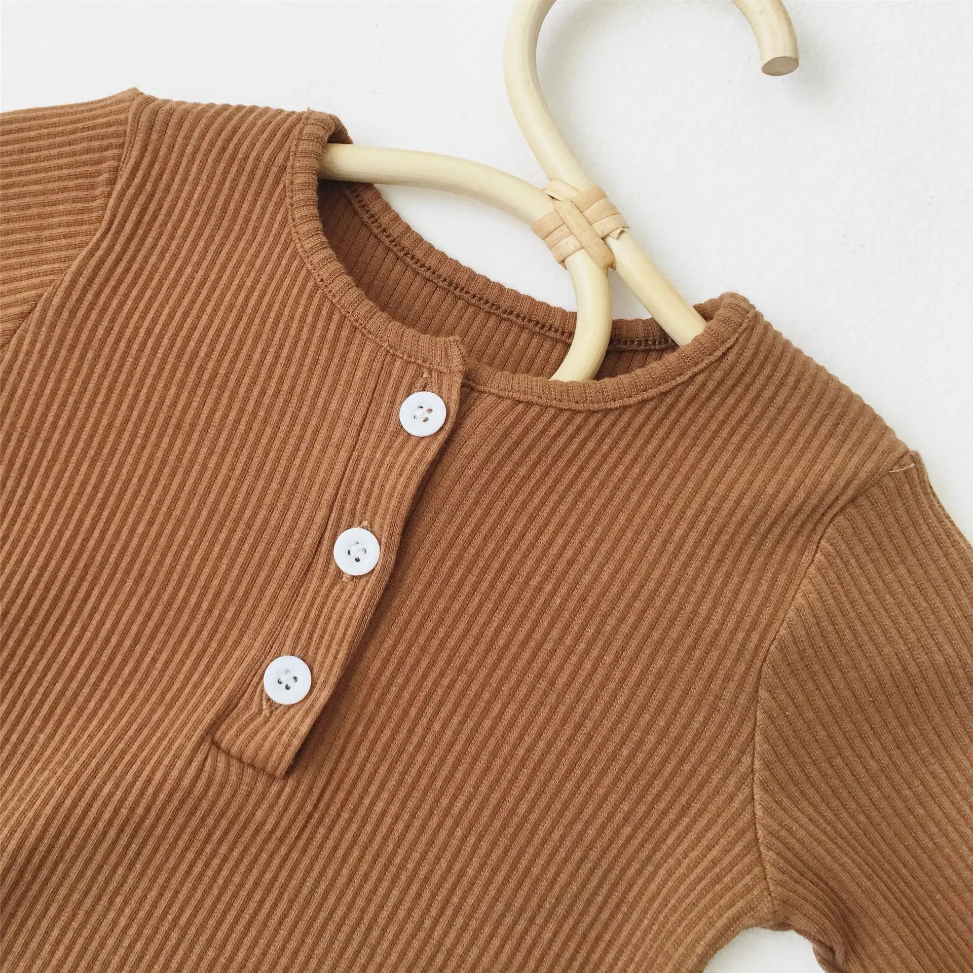 Fancy Spring & Fall Baby Onsie Blank Ribbed Cotton Long Sleeve Jumpsuit Button Girl Baby Clothes Romper - Image 5