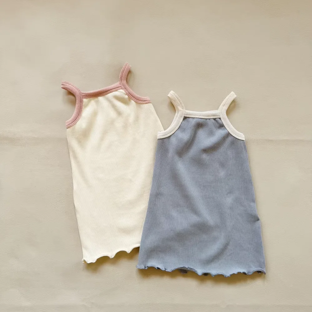 Mini Ribbed Dress Spring and Autumn Baby Girl Color Block Sleeveless Ruffle Hem Dress - Image 6