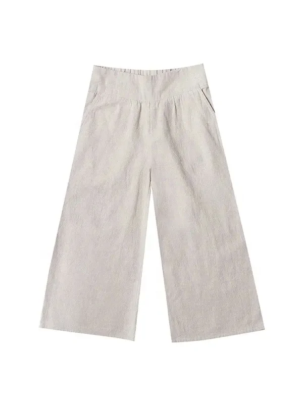Wholesale Summer Custom Girls Linen Cotton Baby Girl Trousers Pants Wide Leg Blend Material Pants - Image 2