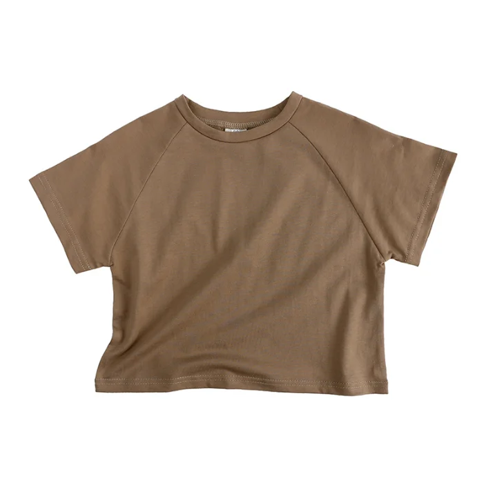 Simple Solid Color Bat Sleeve T-shirt for Boys and Girls with Round Neck and Loose Base Baby Clothes - Image 6