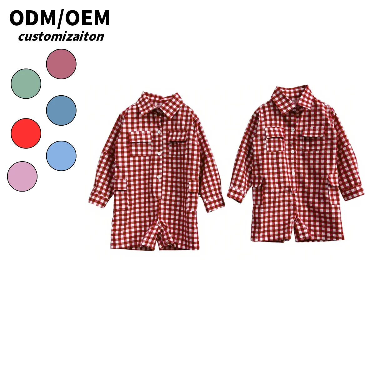 Hot Sell Baby Clothing Newborn Long Sleeve Collared Romper Jumpsuit Plaid Button Down Bodysuit Summer Outfit