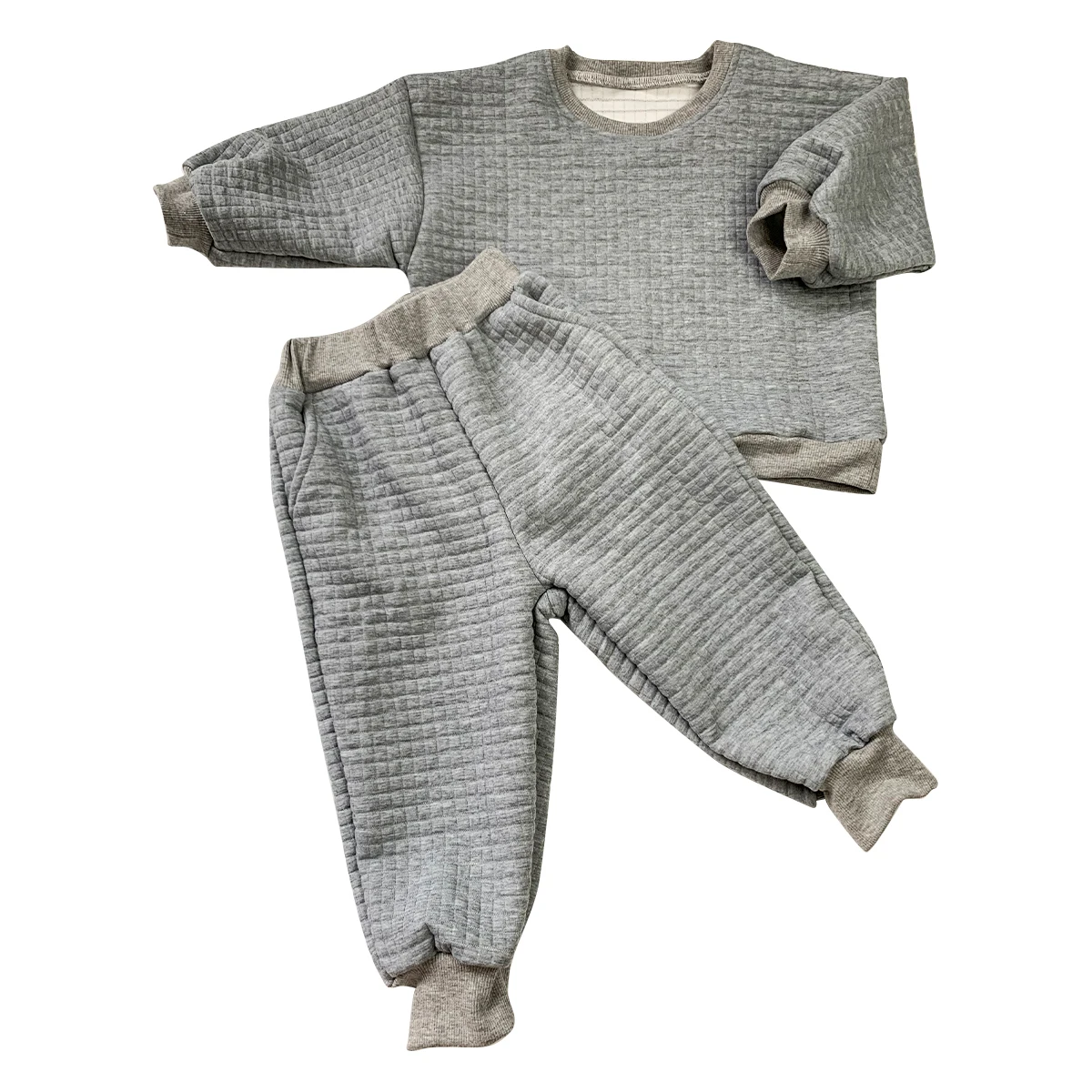 Hot Sale Quilted Solid Color Sweatershirt Match Trousers Baby Clothing Sets Autumn Kids Clothes Set for 0-6T - Image 2