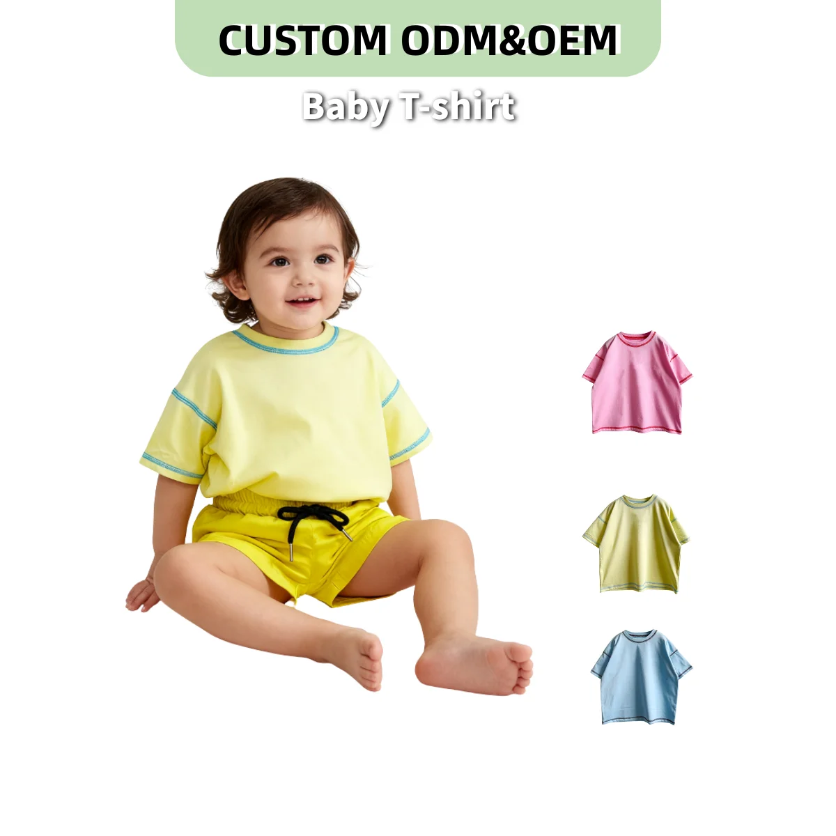 OEM Customized Baby Clothing Kids T-Shirts Short Sleeve 100% Cotton Plain Top Tees Boy & Girl Unisex Toddler Children Summer