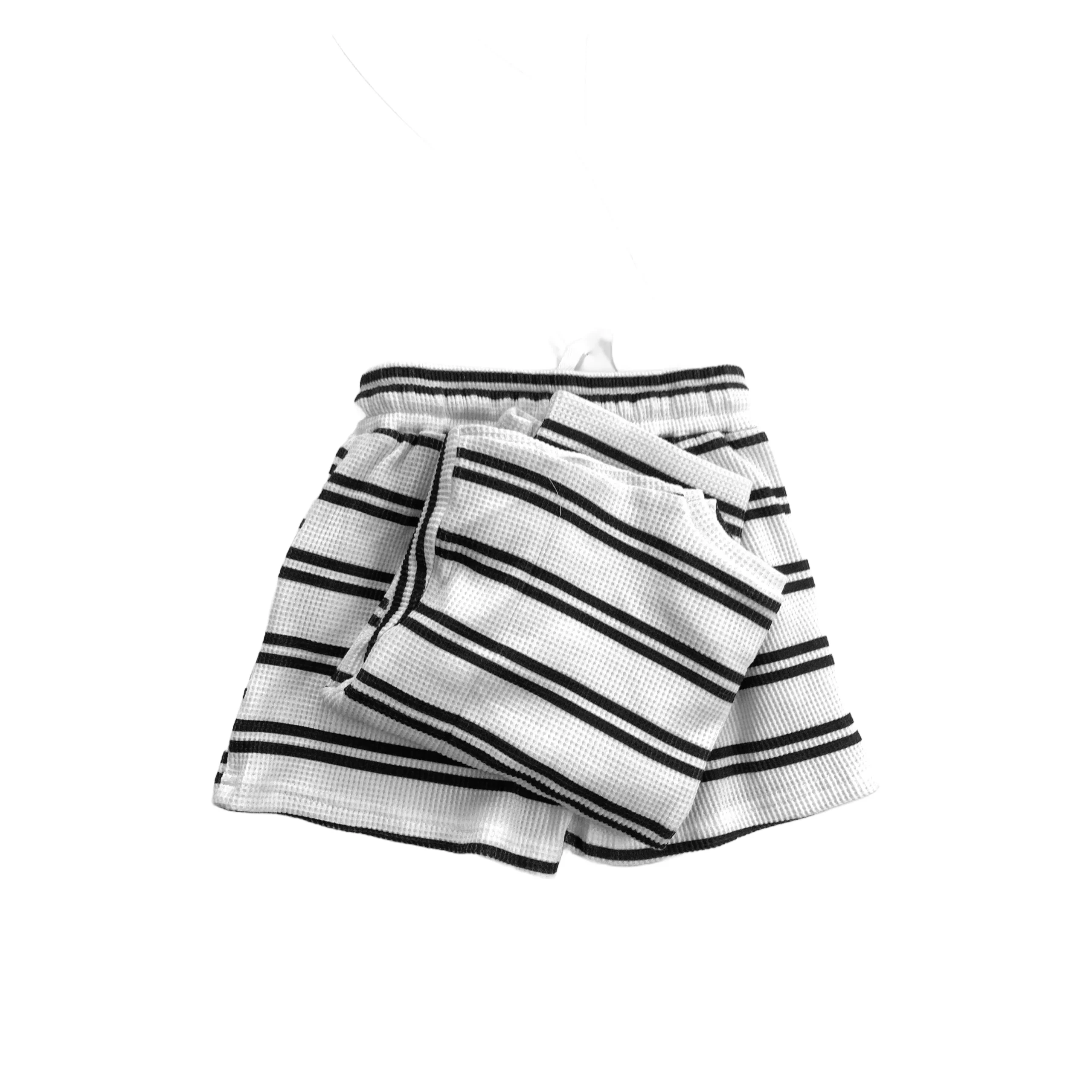 Spring Autumn Infant Toddler Unisex Boys Girls Waffle Stripe Oversized Crewneck Sweatshirt and Shorts 2pcs Set - Image 3