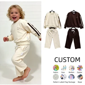 OEM Kids Clothes Set Toddler Baby Boy Girl Long Sleeve Crewneck Pullover Sweatshirt Sweater Outfits Solid Color Casual Clothes