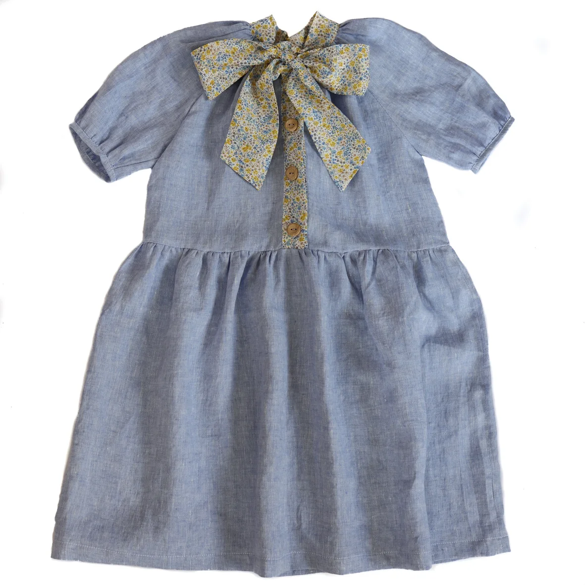 Fashion Toddler Girl Vintage Linen Floral Dress Baby Girls French Style Puff Sleeve Tunic Dress - Image 4