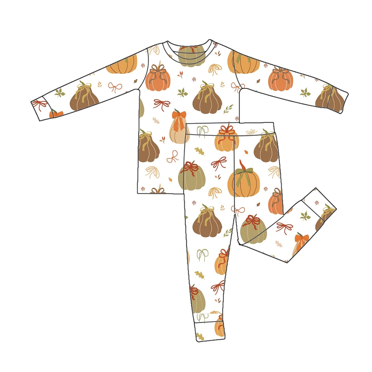OEM Kids Toddler Unisex Bamboo Pajamas 2pcs Romper Halloween Pumpkin Ghost Pattern Soft Cute Baby Long Sleeve Set - Image 2