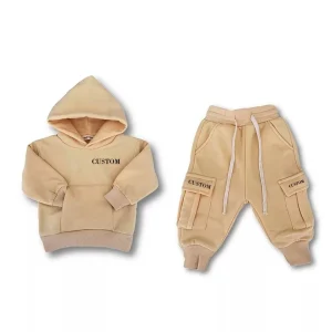 Winter Kids Unisex French Terry Fleece Lining Clothing Set Hooded Sweatshirt Pullover Sweatpants Jogger Tracksuits