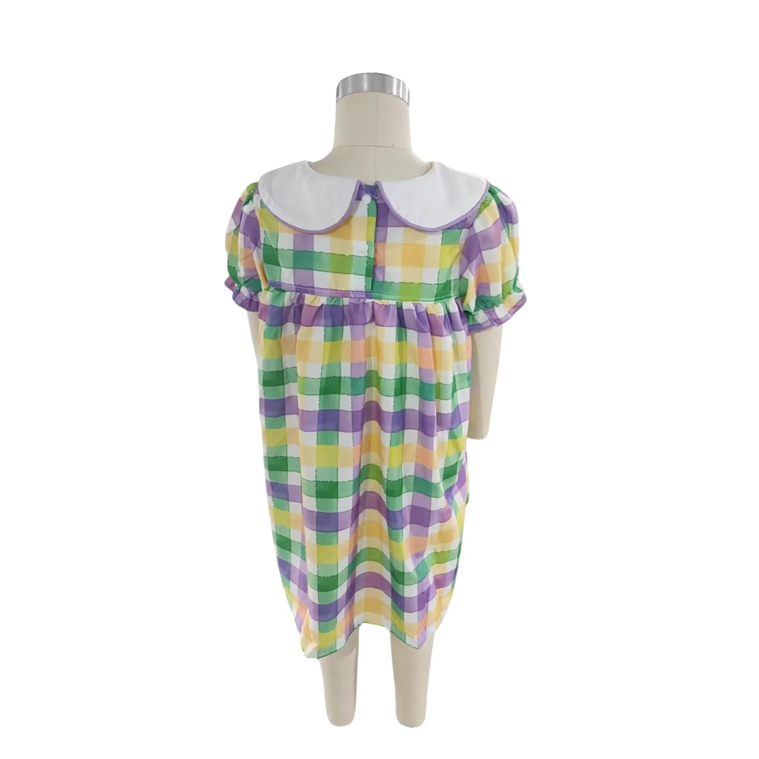 Baby Girls' Carnival Mardi Gras purple Gold Green Checkered Dress Short-sleeved Embroidered Princess Dress - Image 3