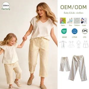 Custom Family Matching Trousers Parent-Child Matching Striped Pants Elastic Waist Drawstring Straight Leg Trousers for Family