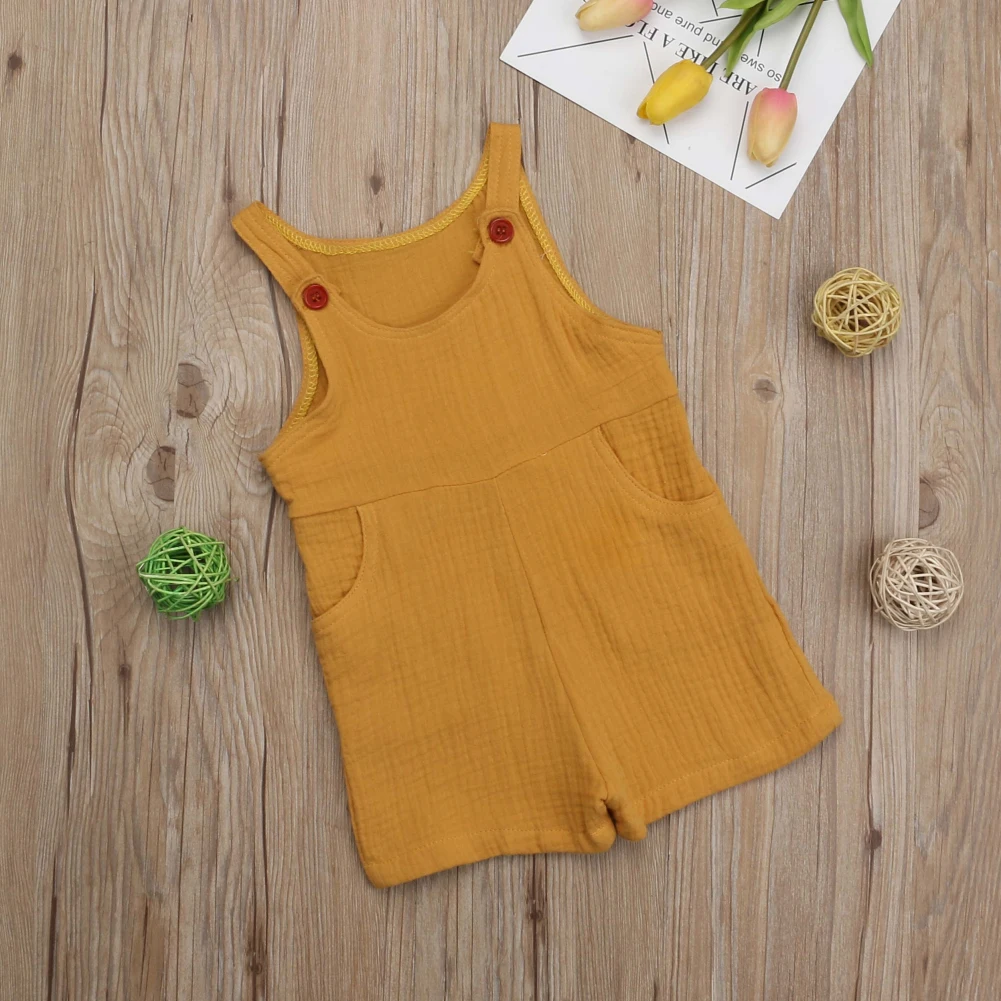 New Product Muslin Jumpsuit Button Overall Shortall with Pocket Baby Romper for Summer - Image 5