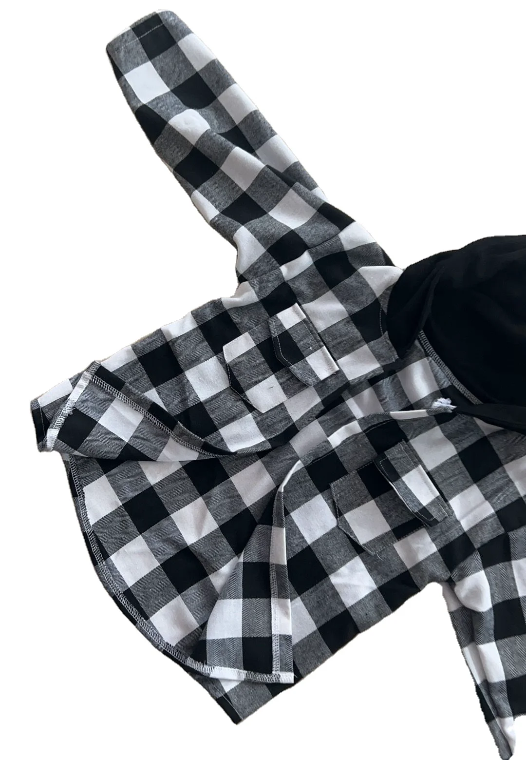 Toddler Boys Button Down Shirt Long Sleeve Custom White and Black Plaid Boys Flannel Checked Hooded Shirts for Kids - Image 6