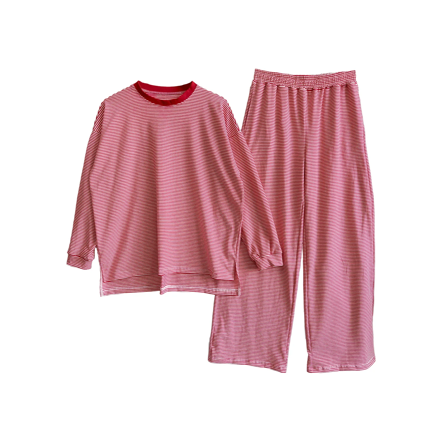 Custom Family Matching Set Parent-Child Matching Striped Knit Cotton Set Long Sleeve Top & Wide Leg Pants Family Outfit - Image 5