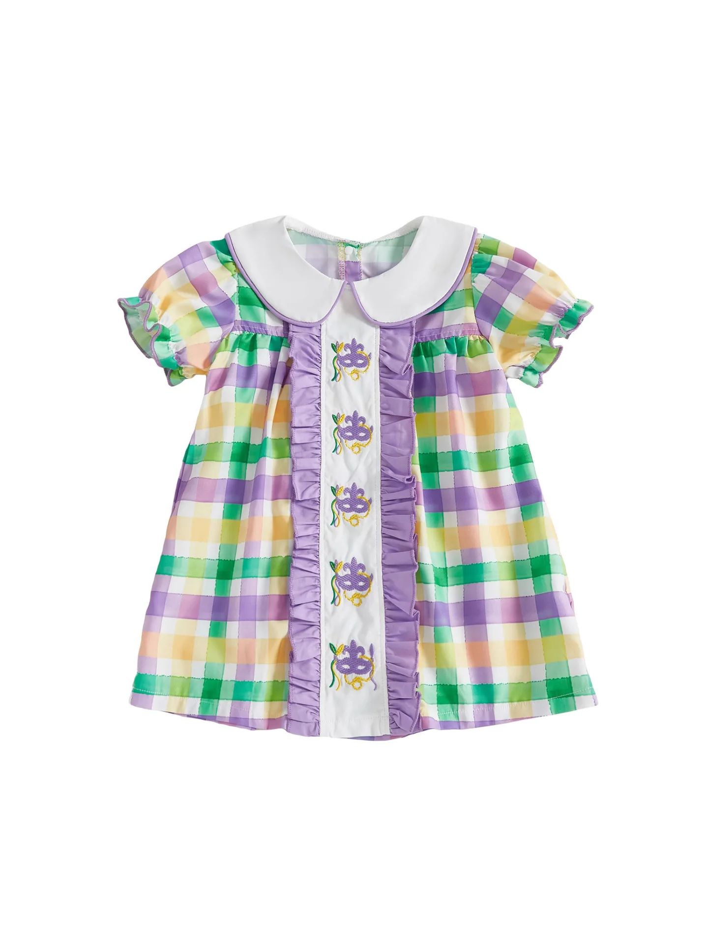 Baby Girls' Carnival Mardi Gras purple Gold Green Checkered Dress Short-sleeved Embroidered Princess Dress - Image 5