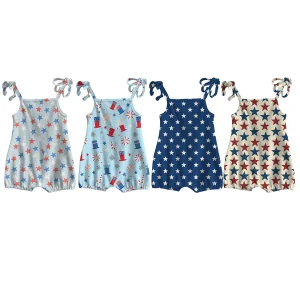 4 of July Independence Day Custom Star Pattern Girls Sleeveless Ribbing Cotton Cute Romper One-Pieces