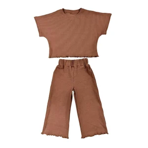 Custom Spring Summer Unisex Baby Solid Ribbed Cotton Oversize Pullover Sets Casual Outfit Play Sets