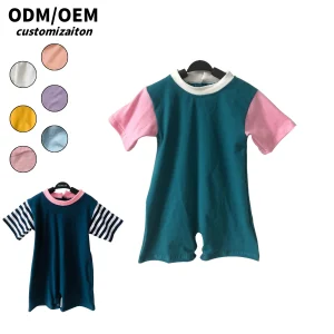 Summer Kids' Trendy Light Blue Knitted Cotton Jumpsuit Short-Style Design Fashionable and Energetic Baby Rompers