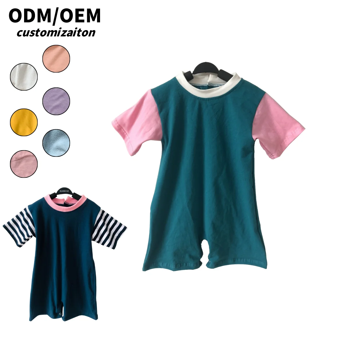 Summer Kids' Trendy Light Blue Knitted Cotton Jumpsuit Short-Style Design Fashionable and Energetic Baby Rompers