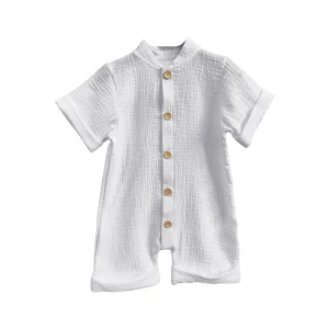 Classic Design Unisex Muslin Cotton Bodysuit Newborn Summer Kimono Romper Button Soft Short Sleeves Western for Baby Girls