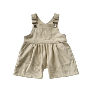 Baby Corduroy Overalls Summer Sleeveless Romper Kids Square Neck Dungarees Toddler Overall Shorts